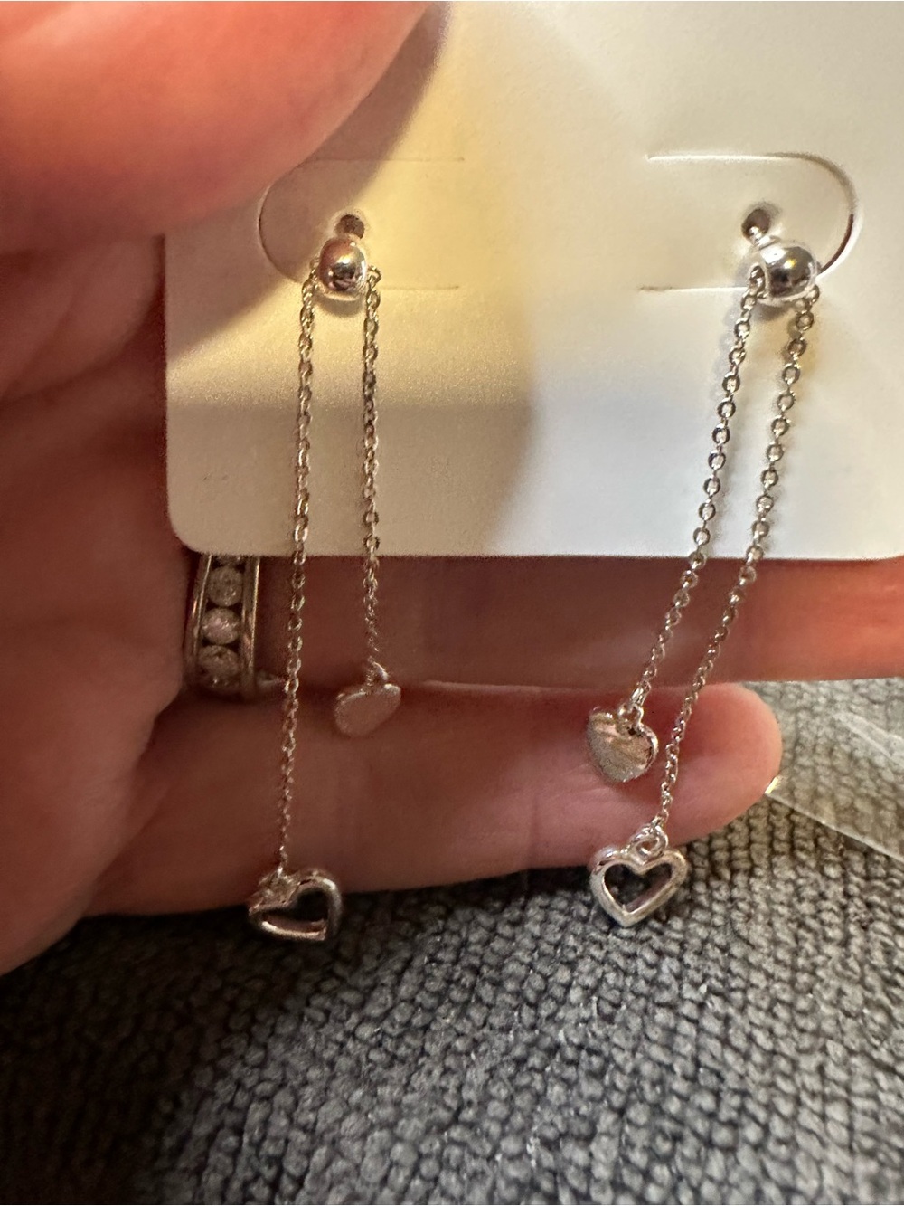 Silver Heart Drop Earrings - Silver